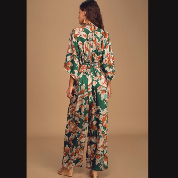 From Sunrise Teal Floral Print Bell Sleeve Wide-Leg Jumpsuit - Picture 4 of 13